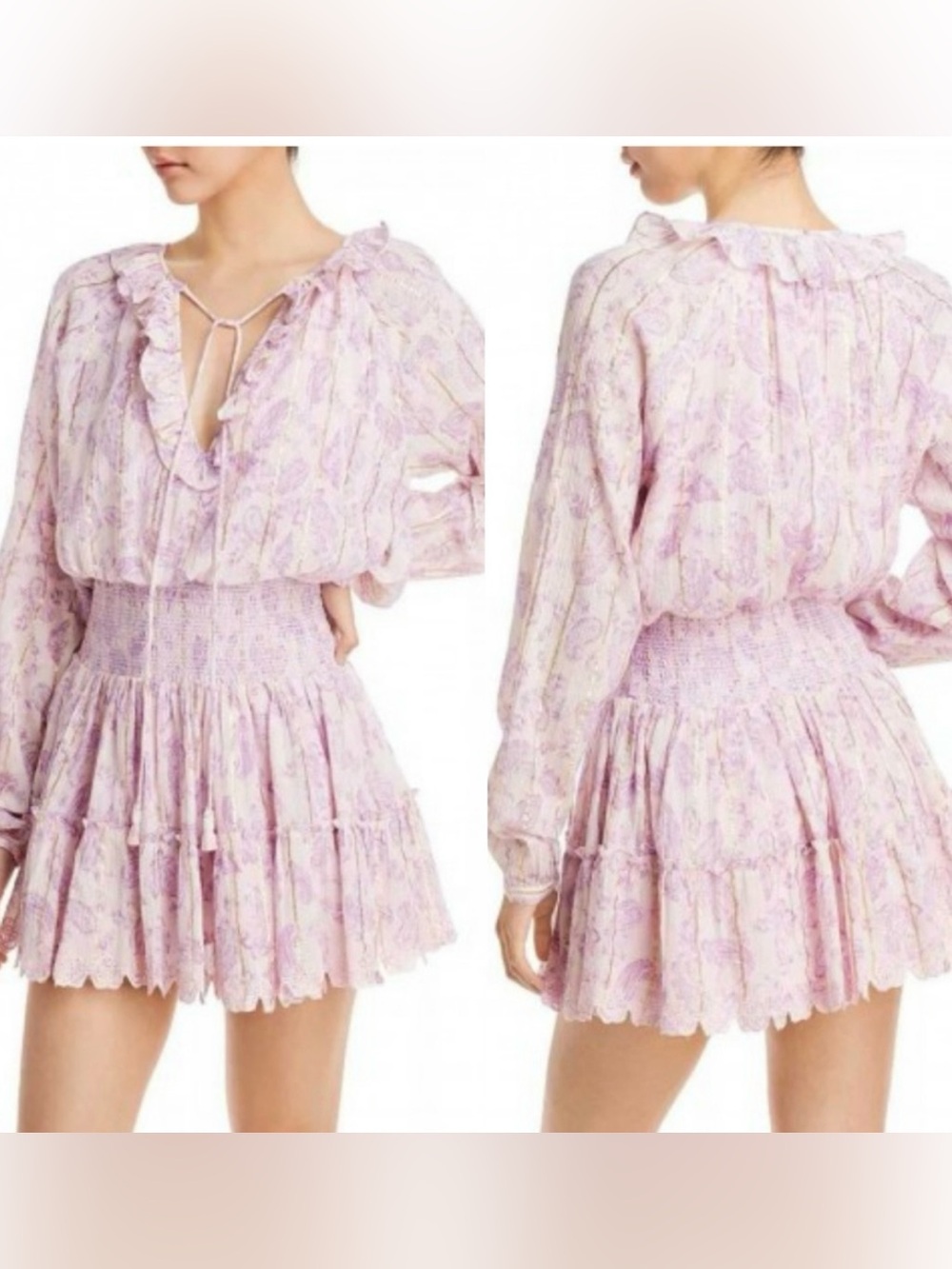 House of Harlow 1960 Ajay Paisley Ruffle Boho Dress in Lavender